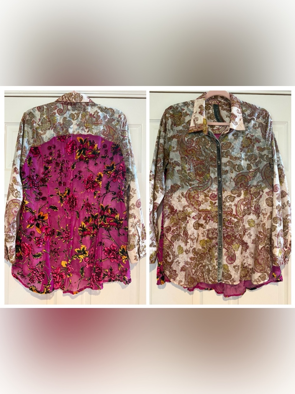 Aratta Silent Journey Paisley Floral Velvet Mixed Print Blouse Shirt Size M